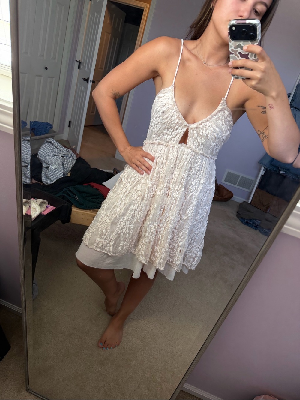 Women’s Cream Lace Sundress with Spaghetti Straps